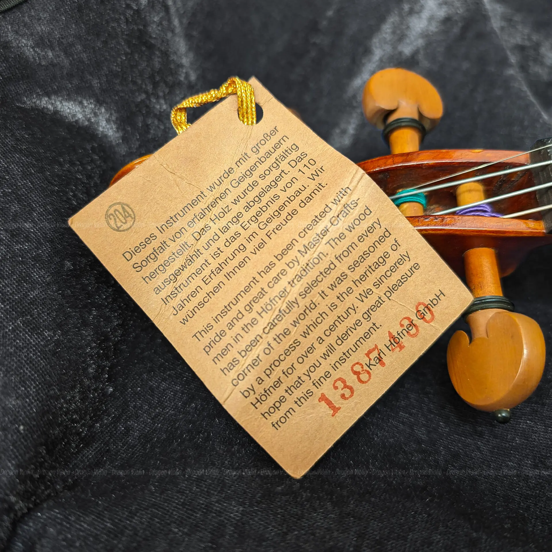 Karl Hofner KH204 violin by Popl Otto 1999 - Dragon Violin Karl Hofner KH204 violin by Popl Otto 1999 - Dragon Violin