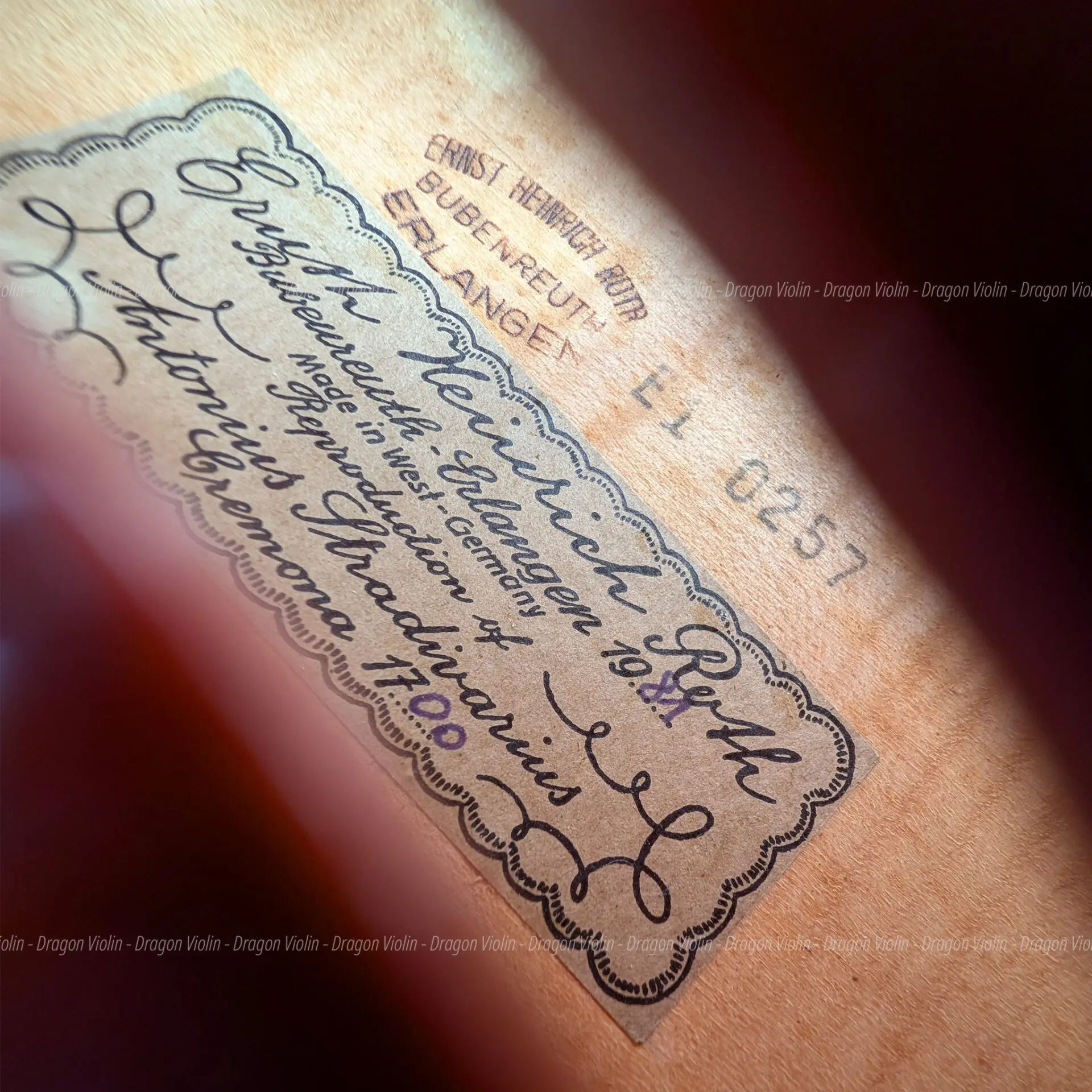 Ernst Heinrich Roth #51 violin 1981, Certificate - Dragon Violin